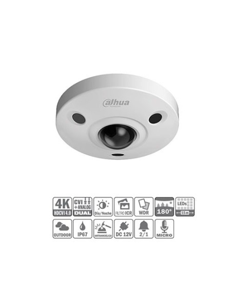 Fisheye HDCVI 4K DN WDR IR15m 2.5mm IP67 IK10 MIC HAC-EBW3802