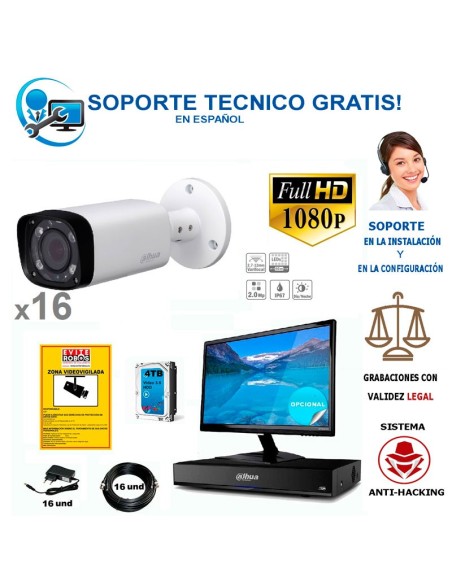kit de 16 camaras de vigilancia full-hd para exterior