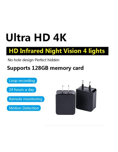 CAMARA DE SEGURIDAD Y VIGILANCIA ESPIA EN CARGADOR MOVIL CON WIFI Y CAPACIDAD DE GRABACION 128GB CON VISION NOCTURNA