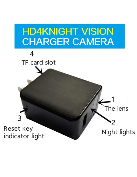 CAMARA DE SEGURIDAD Y VIGILANCIA ESPIA EN CARGADOR MOVIL CON WIFI Y CAPACIDAD DE GRABACION 128GB CON VISION NOCTURNA