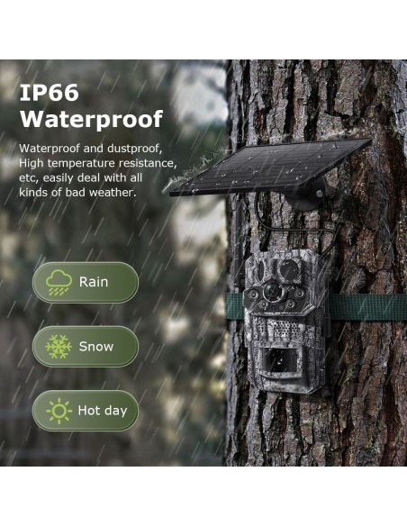 Cámara de Caza Solar 4G con GPS, Visión Nocturna, Ángulo Amplio HD 3MP, Detección de Movimiento, Resistente a Clima