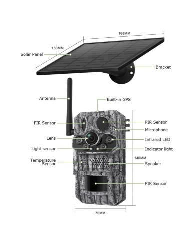 Cámara de Caza Solar 4G con GPS, Visión Nocturna, Ángulo Amplio HD 3MP, Detección de Movimiento, Resistente a Clima