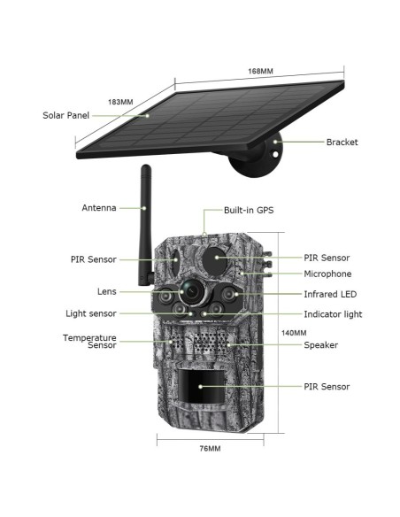 Cámara de Caza Solar 4G con GPS, Visión Nocturna, Ángulo Amplio HD 3MP, Detección de Movimiento, Resistente a Clima