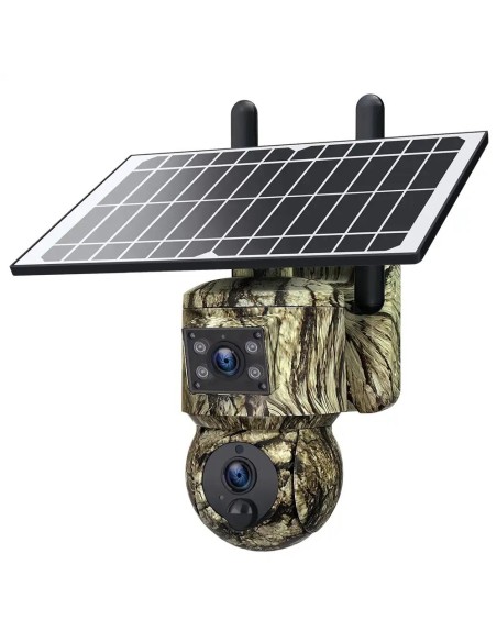 Cámara de Seguridad Solar 4G PTZ Camuflaje con GPS, Doble Lente 6MP, Visión Nocturna y Detección de Movimiento