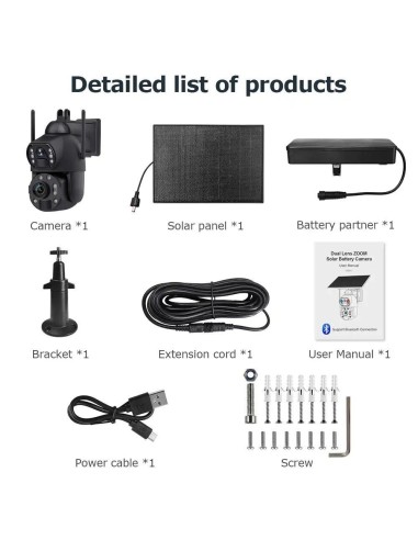 Cámara Solar 4G con Zoom 36X, Doble Lente, Láser Infrarrojo, IP66, Panel Solar 10W y Batería de 20,000mAh