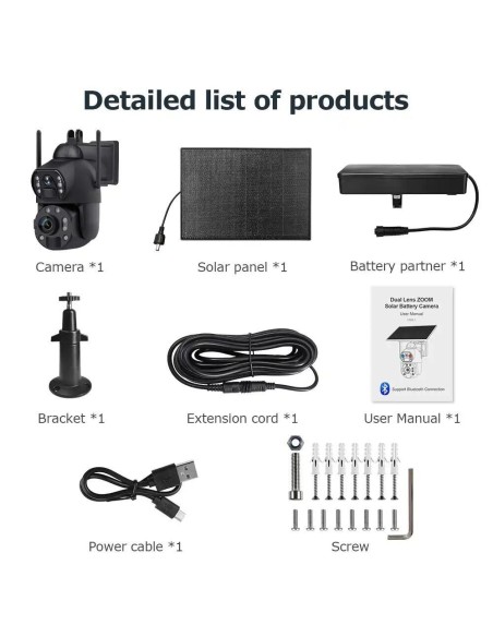 Cámara Solar 4G con Zoom 36X, Doble Lente, Láser Infrarrojo, IP66, Panel Solar 10W y Batería de 20,000mAh