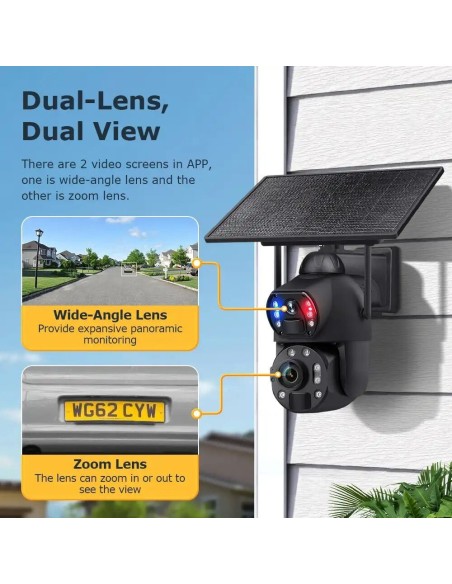 Cámara Solar 4G con Zoom 36X, Doble Lente, Láser Infrarrojo, IP66, Panel Solar 10W y Batería de 20,000mAh