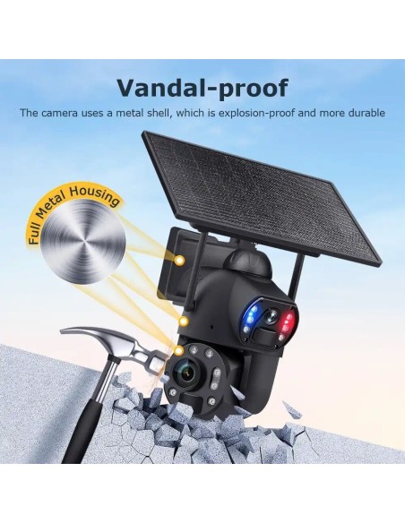 Cámara Solar 4G con Zoom 36X, Doble Lente, Láser Infrarrojo, IP66, Panel Solar 10W y Batería de 20,000mAh