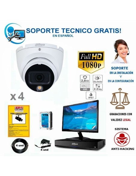 kit camaras de vigilancia para tiendas y comercios de hasta 100 metros