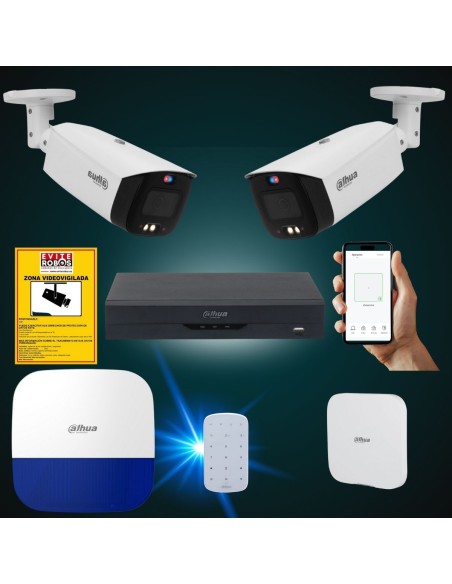 FortiCam 2 Dahua TiOC – Kit 2 Cámaras 4MP Exterior con Alarma y SAI | Sin cuotas