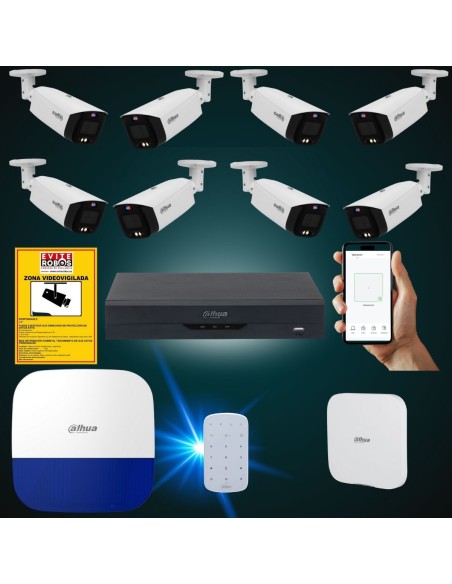 FortiCam 8 Dahua TiOC – Kit 8 Cámaras 4MP Exterior con Alarma y SAI | Sin cuotas