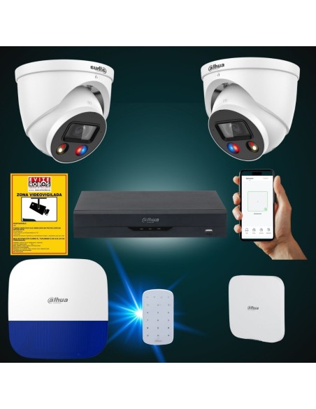 FortiCam Dome 2 Dahua TiOC – Kit 2 Cámaras Domo 4MP Interior/Exterior con Alarma | Sin cuotas