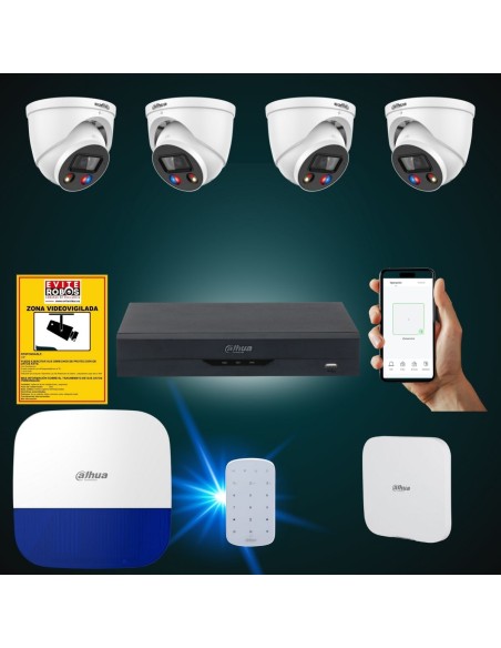 FortiCam Dome 4 Dahua TiOC – Kit 4 Cámaras Domo 4MP Interior/Exterior con Alarma | Sin cuotas