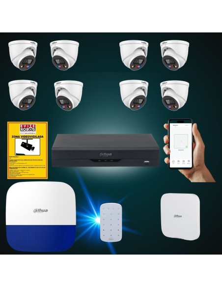 FortiCam Dome 8 Dahua TiOC – Kit 8 Cámaras Domo 4MP Interior/Exterior con Alarma | Sin cuotas