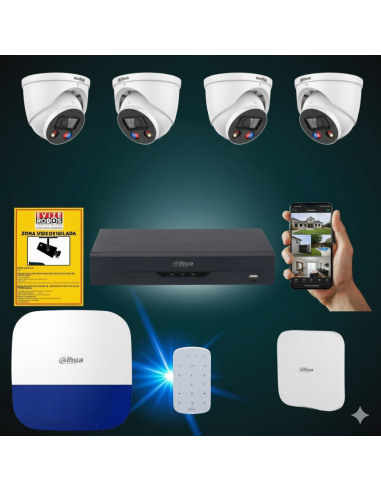 FortiCam Dome 4 Dahua TiOC – Kit 4 Cámaras Domo 4MP Interior/Exterior con Alarma | Sin cuotas