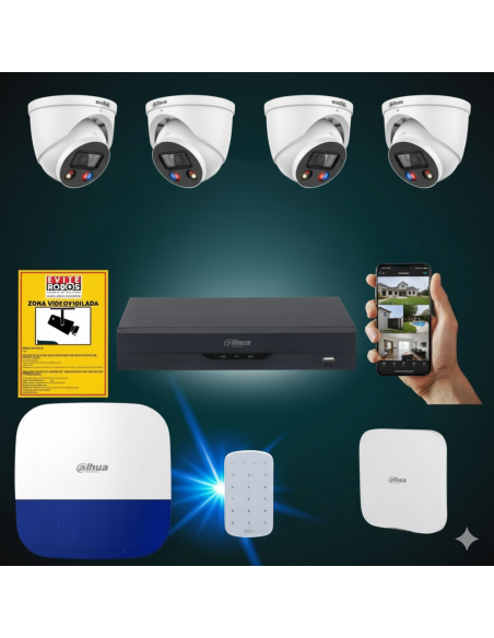 FortiCam Dome 4 Dahua TiOC – Kit 4 Cámaras Domo 4MP Interior/Exterior con Alarma | Sin cuotas
