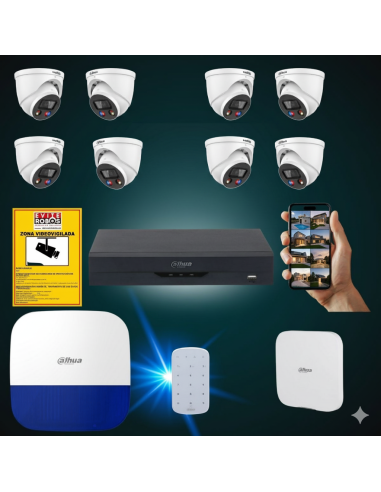 FortiCam Dome 8 Dahua TiOC – Kit 8 Cámaras Domo 4MP Interior/Exterior con Alarma | Sin cuotas
