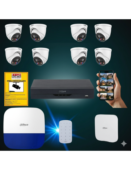 FortiCam Dome 8 Dahua TiOC – Kit 8 Cámaras Domo 4MP Interior/Exterior con Alarma | Sin cuotas