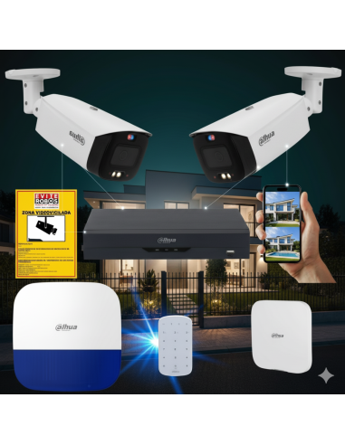 FortiCam 2 Dahua TiOC – Kit 2 Cámaras 4MP Exterior con Alarma y SAI | Sin cuotas