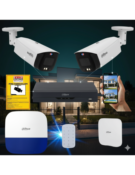 FortiCam 2 Dahua TiOC – Kit 2 Cámaras 4MP Exterior con Alarma y SAI | Sin cuotas
