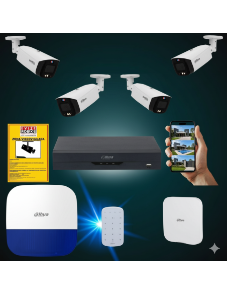 FortiCam 4 Dahua TiOC – Kit 4 Cámaras 4MP Exterior con Alarma y SAI | Sin cuotas