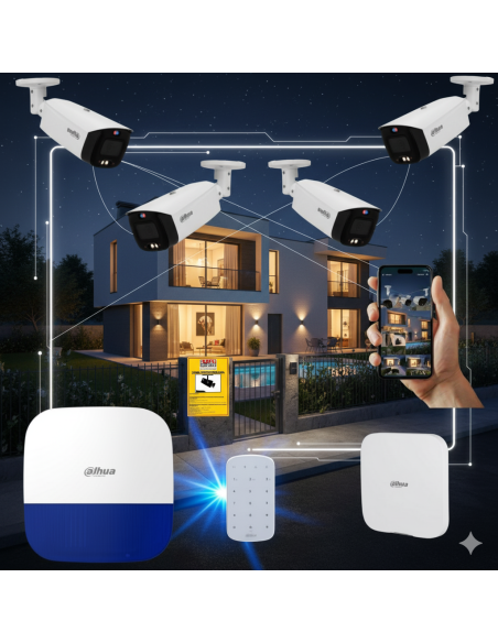 FortiCam 4 Dahua TiOC – Kit 4 Cámaras 4MP Exterior con Alarma y SAI | Sin cuotas