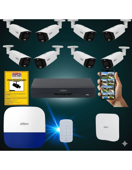 FortiCam 8 Dahua TiOC – Kit 8 Cámaras 4MP Exterior con Alarma y SAI | Sin cuotas