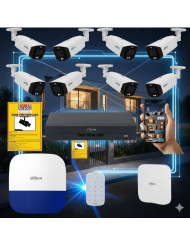 FortiCam 8 Dahua TiOC – Kit 8 Cámaras 4MP Exterior con Alarma y SAI | Sin cuotas