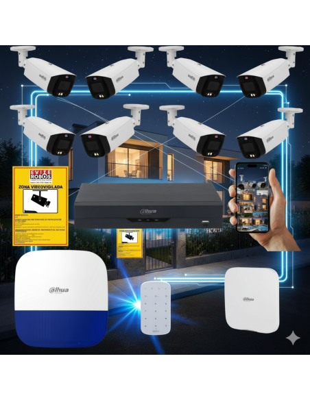 FortiCam 8 Dahua TiOC – Kit 8 Cámaras 4MP Exterior con Alarma y SAI | Sin cuotas