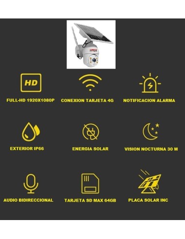 CAMARA SOLAR CON TARJETA 4G Soporte Tecnico incluido 3 años garantia