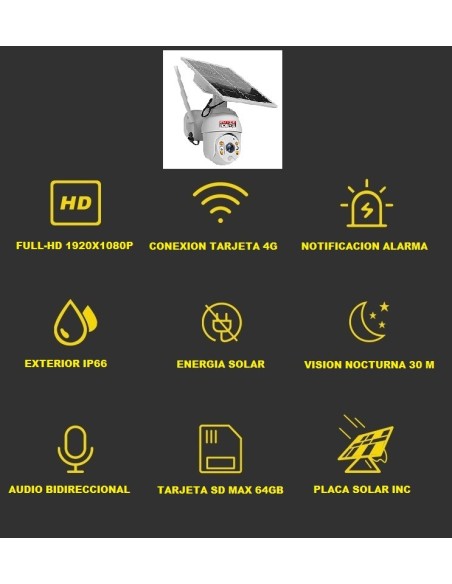 CAMARA SOLAR CON TARJETA 4G Soporte Tecnico incluido 3 años garantia