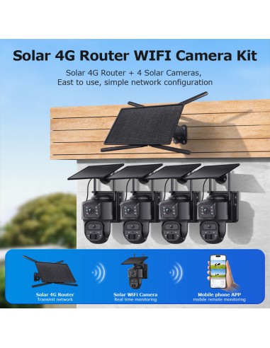Kit Cámaras Solares para el Campo con Router 4G | 4 Cámaras WiFi + Router Solar Autónomo